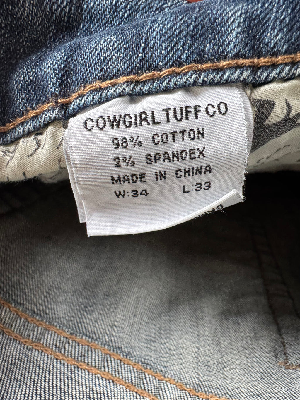 COWGIRL TUFF JEANS 34/33